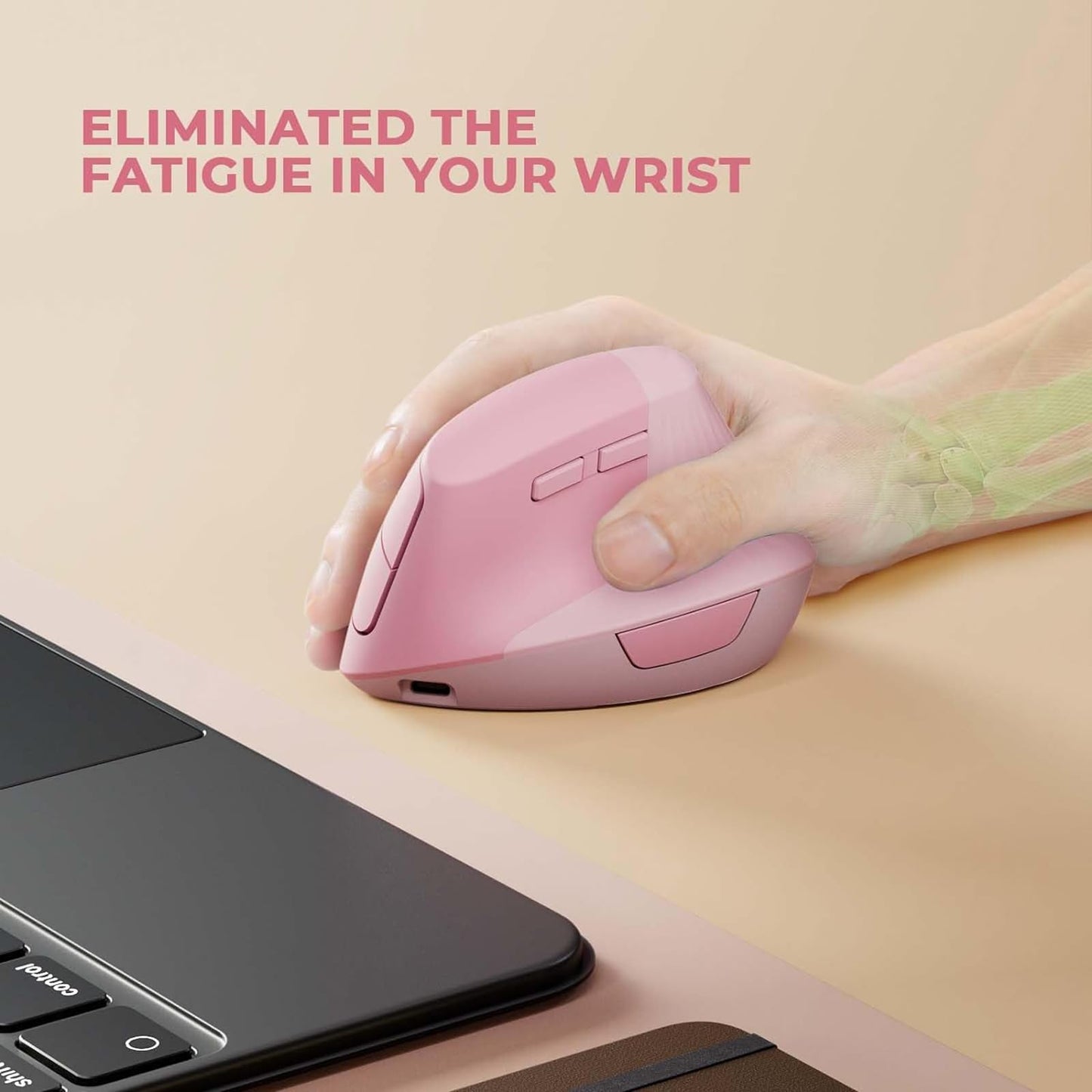 Mouse Vertical zienstar Rosa Ergonómico Inalámbrico Recargable Modo Dual Clic Silencioso