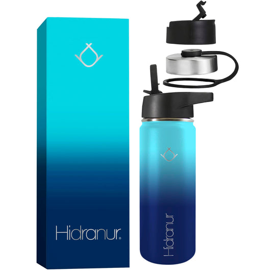 Hidranur Termo de Acero Inoxidable Doble Aislamiento Térmico, Termo Para Café 18 oz (532.32 ml), 3 Tapas Herméticas, 2 Popotes, 24 Hrs de Agua Caliente y Fría (Verde, 18 Oz (532.32 ml))