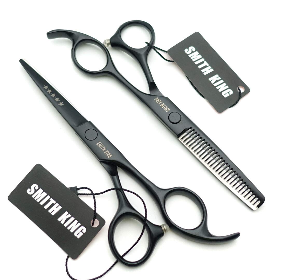 Juego de tijeras de corte de pelo de 12,7 cm con estuche de tijera de piel para cortar el pelo, tijeras de adelgazamiento de pelo para personal y profesional (negro)