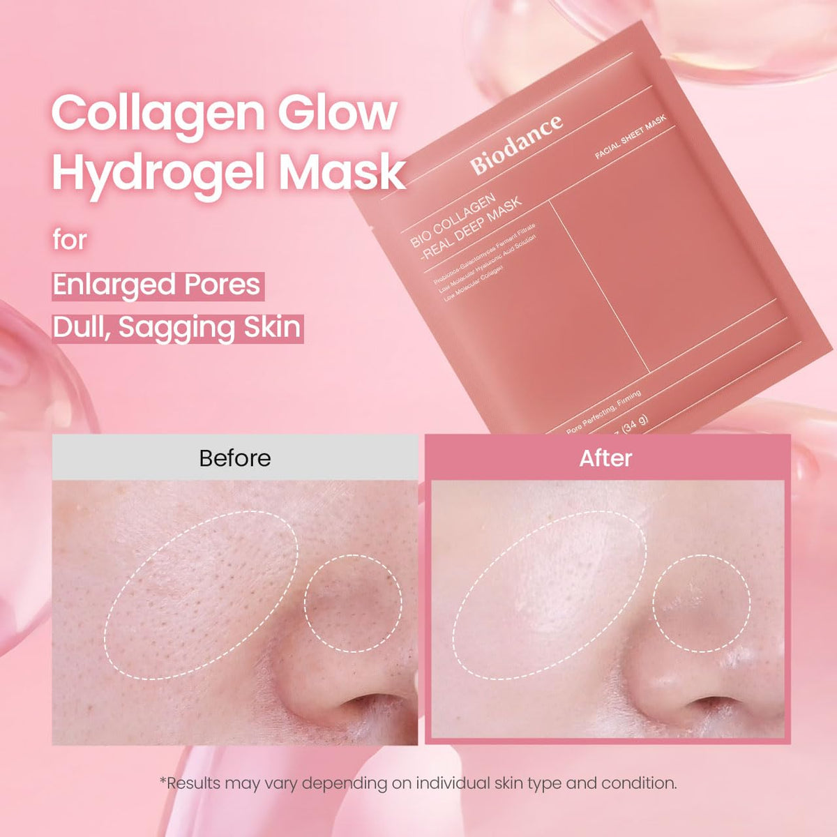 BIODANCE Bio-Collagen Real Deep Mask, Mascarilla Hidratante De Hidrogel De Noche, Minimización De Poros, Mejora De La Elasticidad, 34G X16Ea