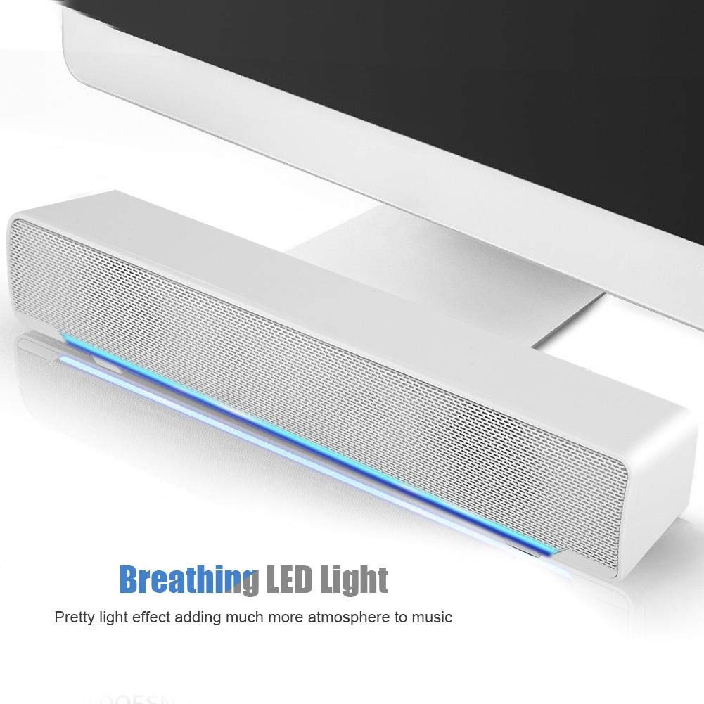 Barra de Sonido, Mini Barra de Sonido con USB y Conector de Audio de 3,5 mm Altavoz de Sonido Estéreo 3D con Luz de Respiración LED Compatible con TV, Computadora de Escritorio,