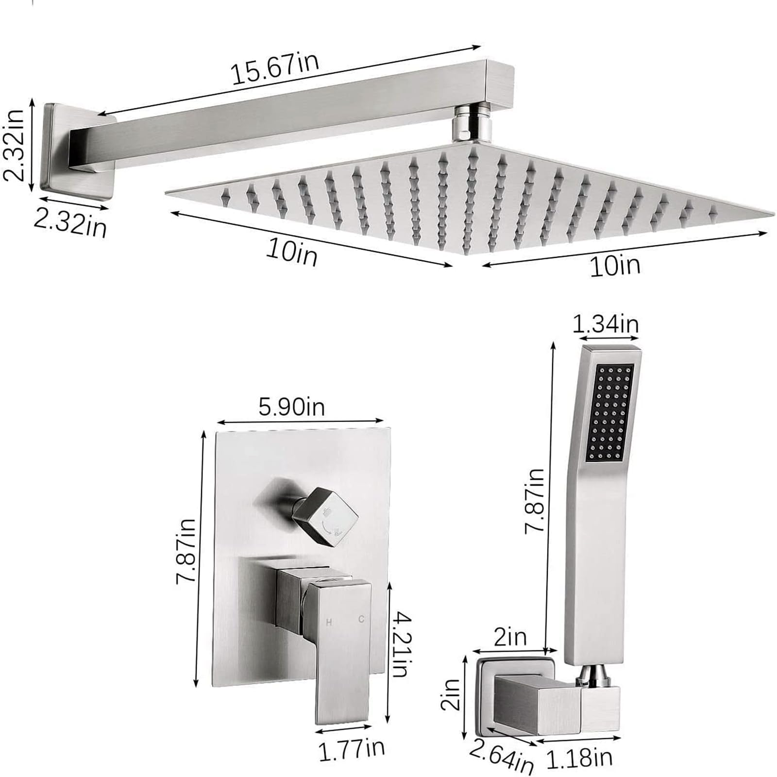 Sistema de Ducha TEKXDD Acero Inoxidable Alta Presión con Cabeza de Lluvia y Ducha de Mano