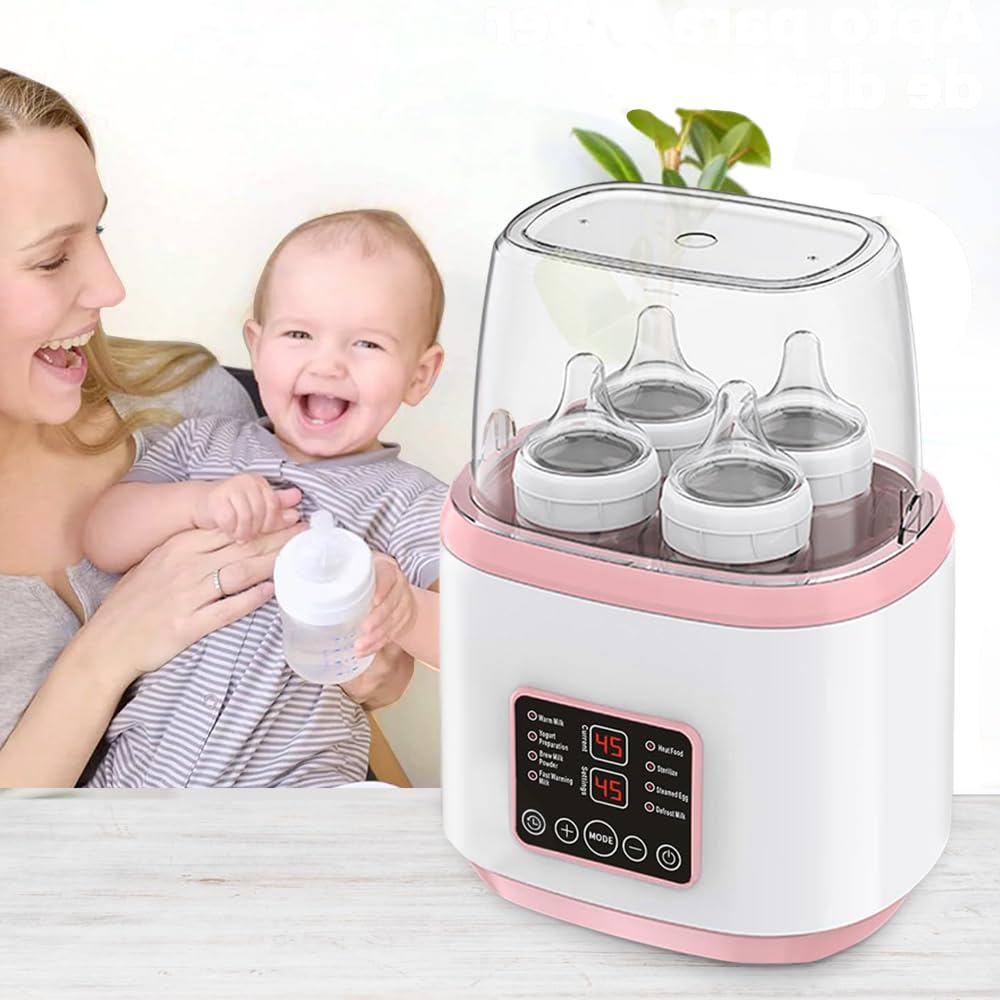 JESWO Calentador de Biberones con Control Remoto, Esterilizador de Biberones Multifuncional 9 en 1, Calienta Biberones para 4 Biberones, Calentador de Mamilas Modo Constante de 24H, Sin BPA