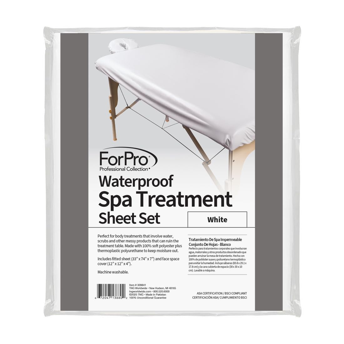 ForPro - Juego de sábanas de masaje para tratamiento de spa, impermeable, color blanco, lavable a máquina, para mesas de masaje, incluye sábana bajera de masaje y funda de reposo facial