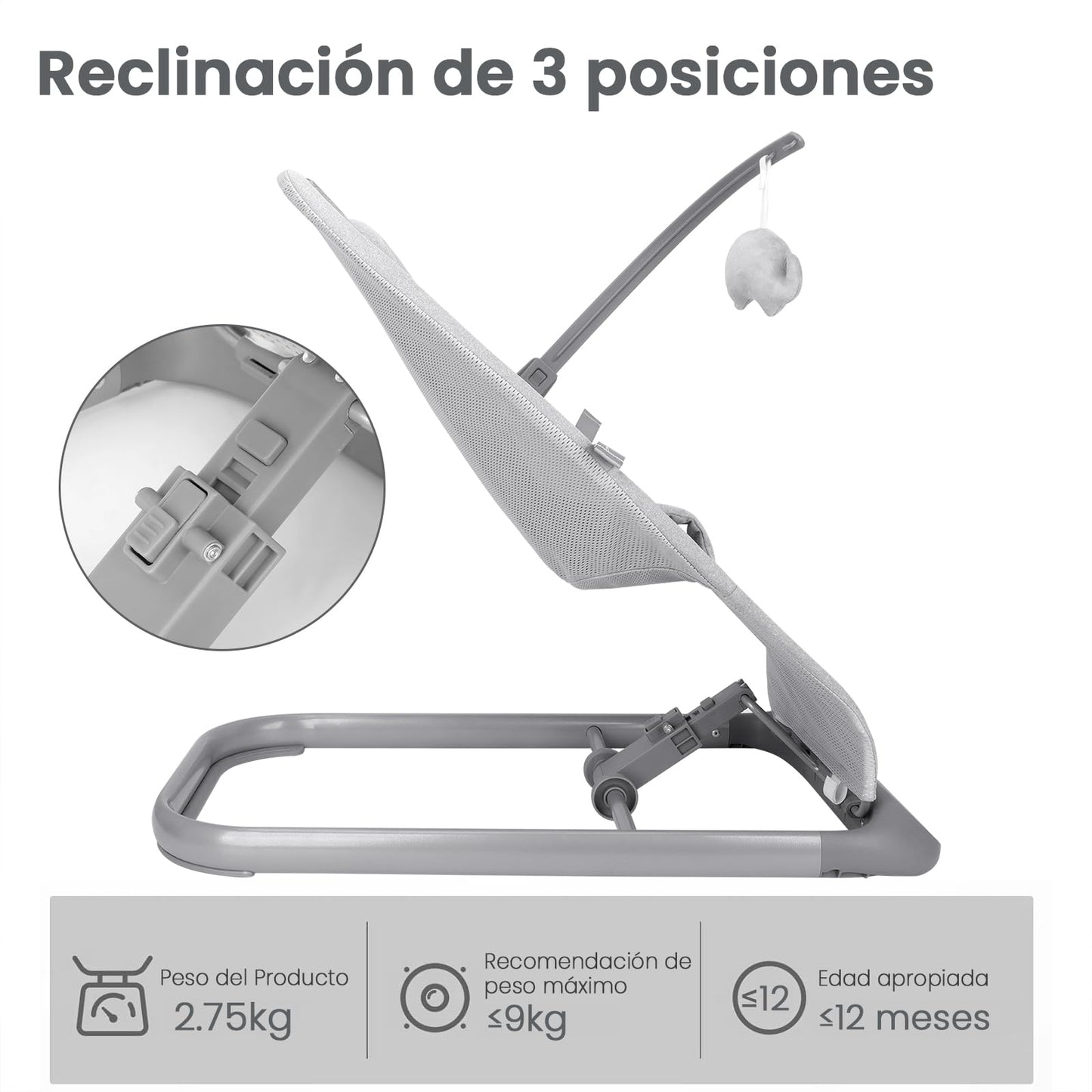 Columpio Portátil Muja Lujo Ajustable con Asiento Transpirable y Arnés de 3 Puntos