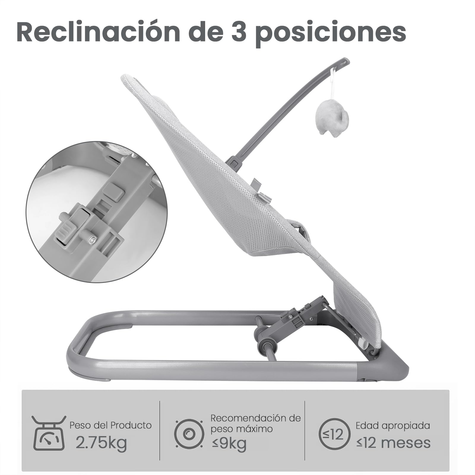 Columpio Portátil Muja Lujo Ajustable con Asiento Transpirable y Arnés de 3 Puntos