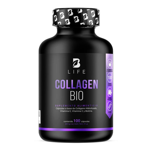 Biotina de 100 Cápsulas. Ingredientes naturales: Colágeno, Vitamina E y Vitamina C. Collagen Bio B Life.