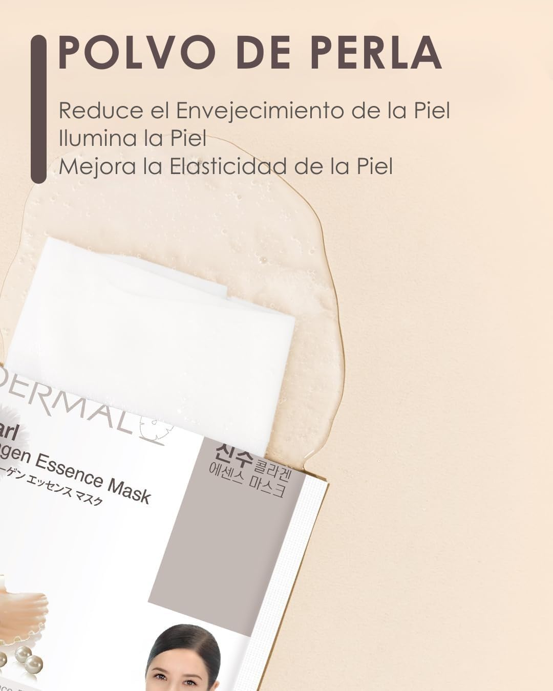 DERMAL Korea 10 Mascarillas Pearl con Polvo de Perla, Colágeno y Vitamina E
