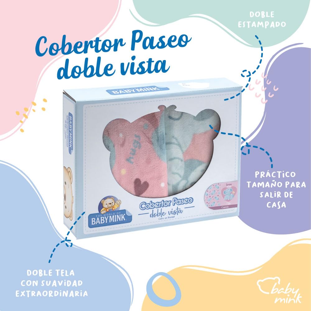 Baby Mink Cobertor Estampado Doble Vista para Bebé, Diseño Reversible con Personaje (Rosa)