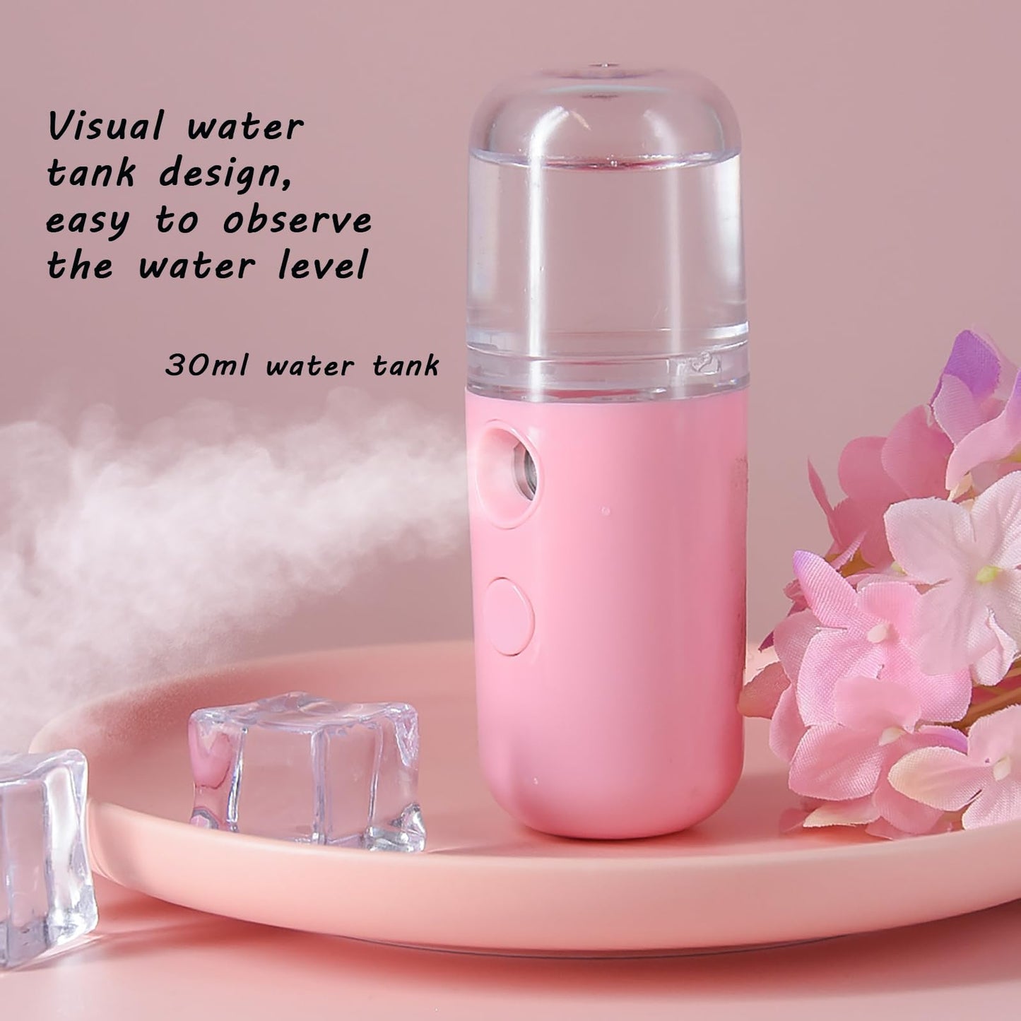 Paquete de 2 rociadores faciales Nano, vaporizadores faciales frescos portátiles, Mini Nano Mister para hidratación facial, (rosa)