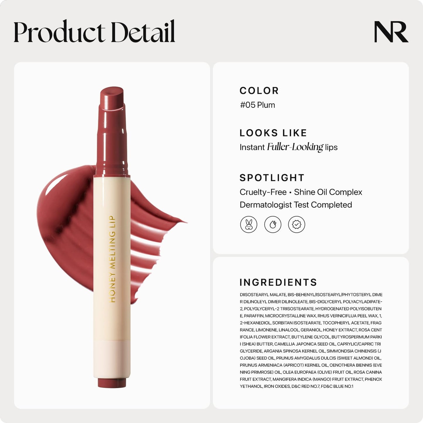 Nature Republic- HONEY MELTING LIP (05 PLUM) K-BEAUTY, Bálsamo labial, Tinte, Coreano, Brillo labial, Lindo, Resplandor