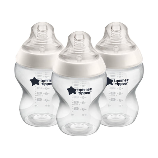 Biberón Tommee Tippee Baby Anti-Colic Blanco con Tetina Similar al Pecho BPA-Free 9 Onzas Flujo Lento Paquete de 3