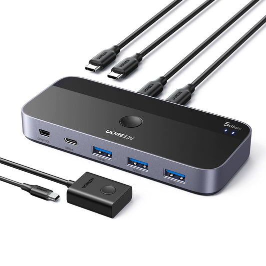 Switch USB C 3.0 UGREEN Negro con Cuatro Puertos para PC y Laptop