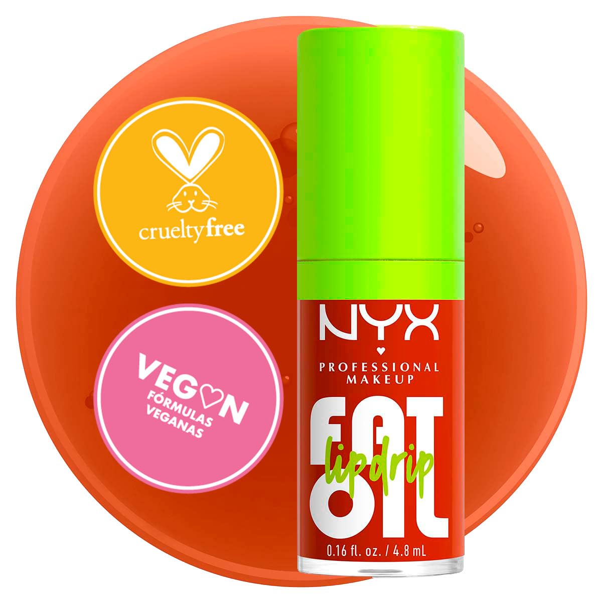 NYX Professional Makeup, Fat Oil Lip Drip Gloss, 4.8ml. Tono: Scrollin. Brillo labial hidratante con efecto jugoso hasta por 12 horas. Infusionado con aceite de aguacate, mora y frambuesa para una sensación no pegajosa. Fórmula vegana.