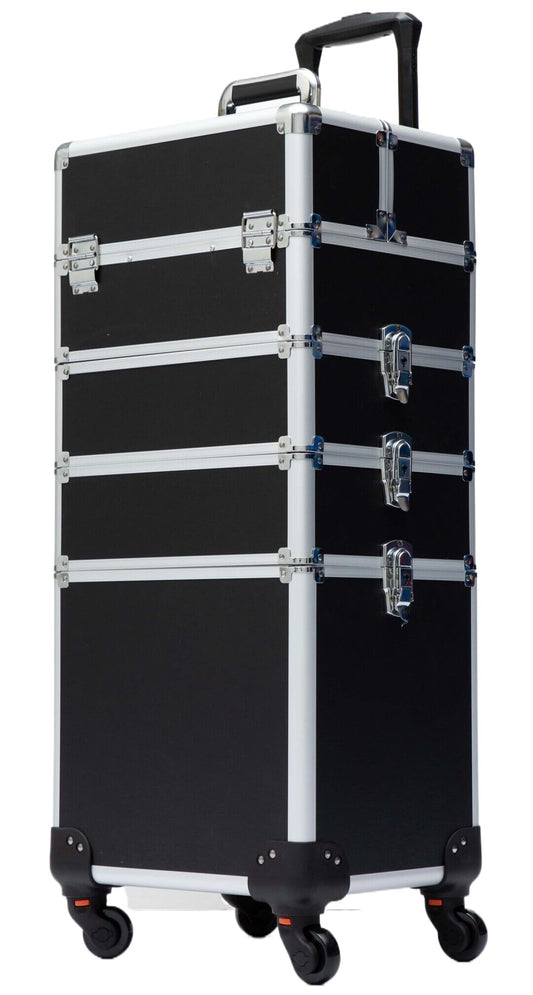 Gdsshuhung - Estuche de maquillaje para tren rodante, organizador profesional de cosméticos con marco de aluminio, bandejas plegables y ruedas, portátil para viajes y estudio, Rosa, Estuche de