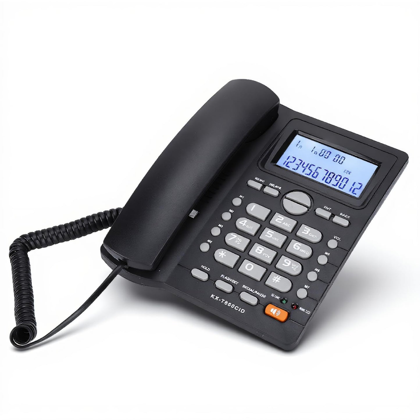 Teléfono Fijo, teléfono de Escritorio con identificador de Llamadas, teléfono con de extensión de Doble Puerto, Cable con Cable y Altavoz (Negro)