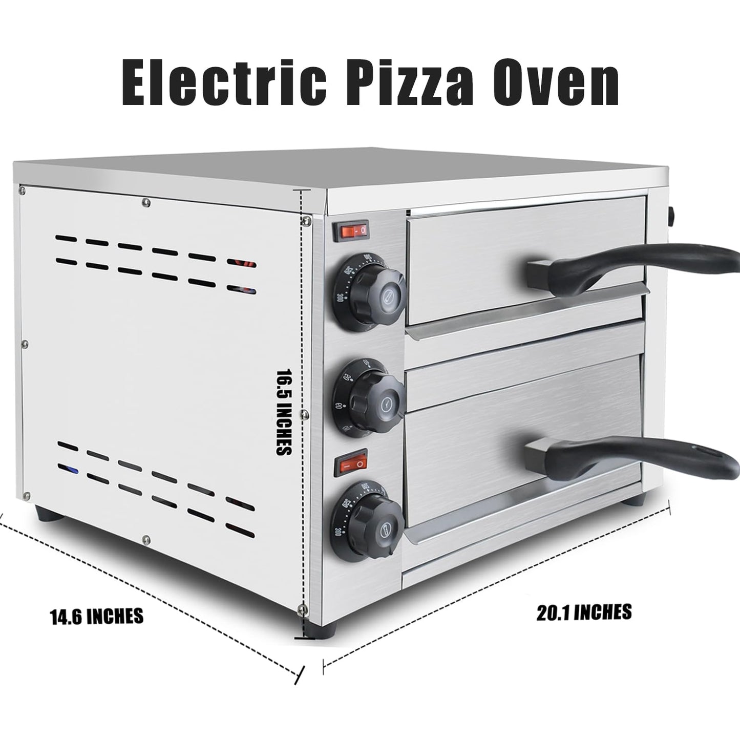 KOOTEN - Horno de pizza de mesa de 2 niveles, acero inoxidable comercial eléctrico para interiores con temporizador para el hogar y el restaurante
