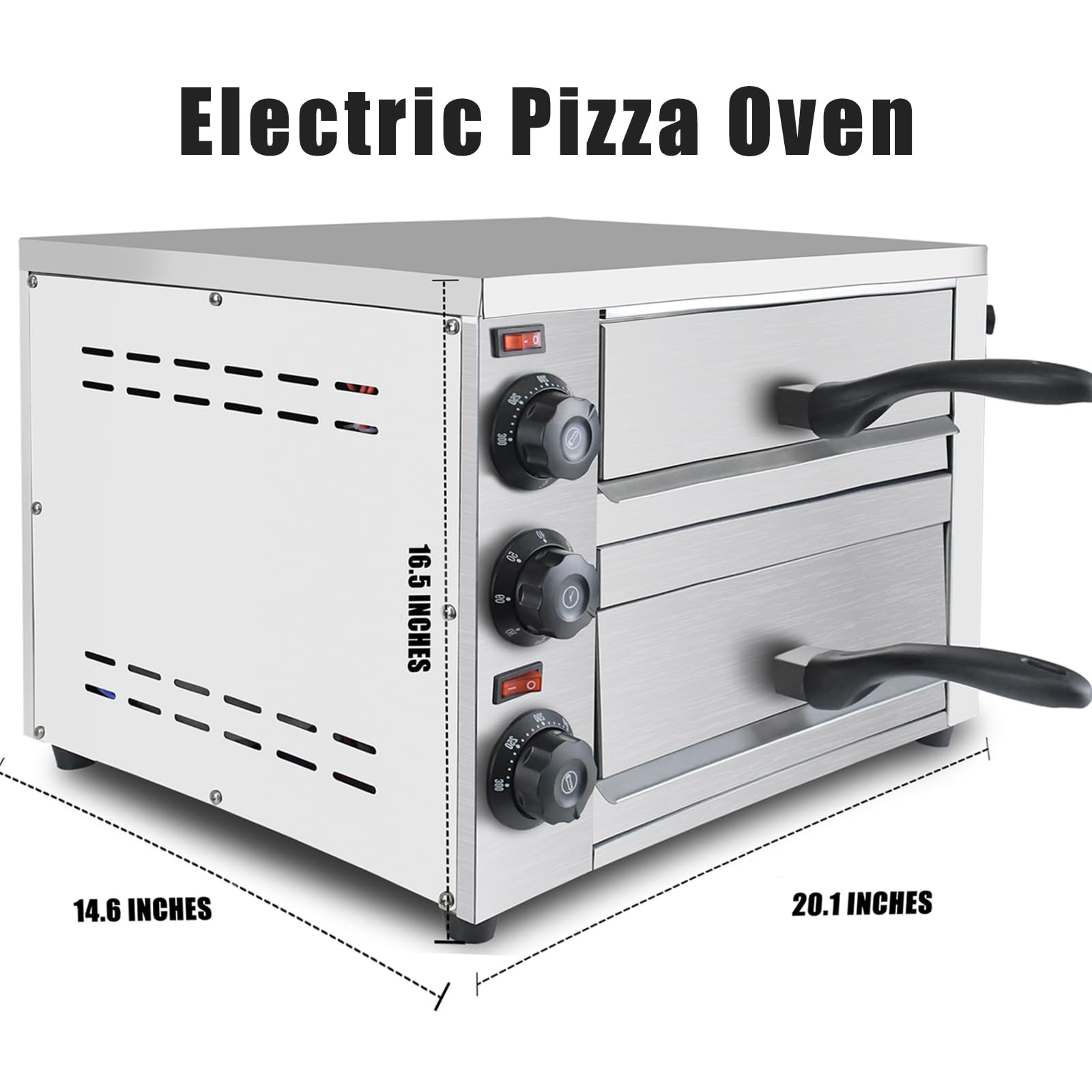 KOOTEN - Horno de pizza de mesa de 2 niveles, acero inoxidable comercial eléctrico para interiores con temporizador para el hogar y el restaurante