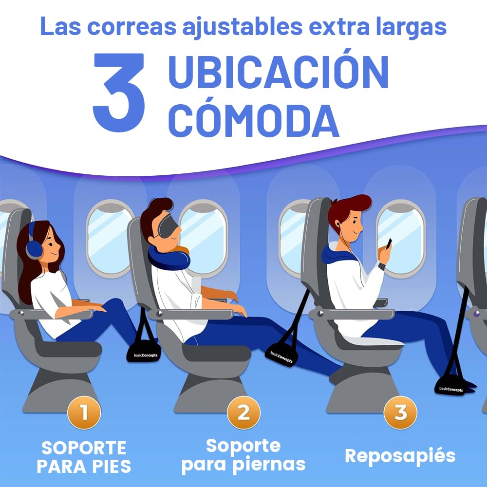 Hamaca de Pie de Avión Ajustable Viscoelástica Azul Portátil para Viaje y Oficina