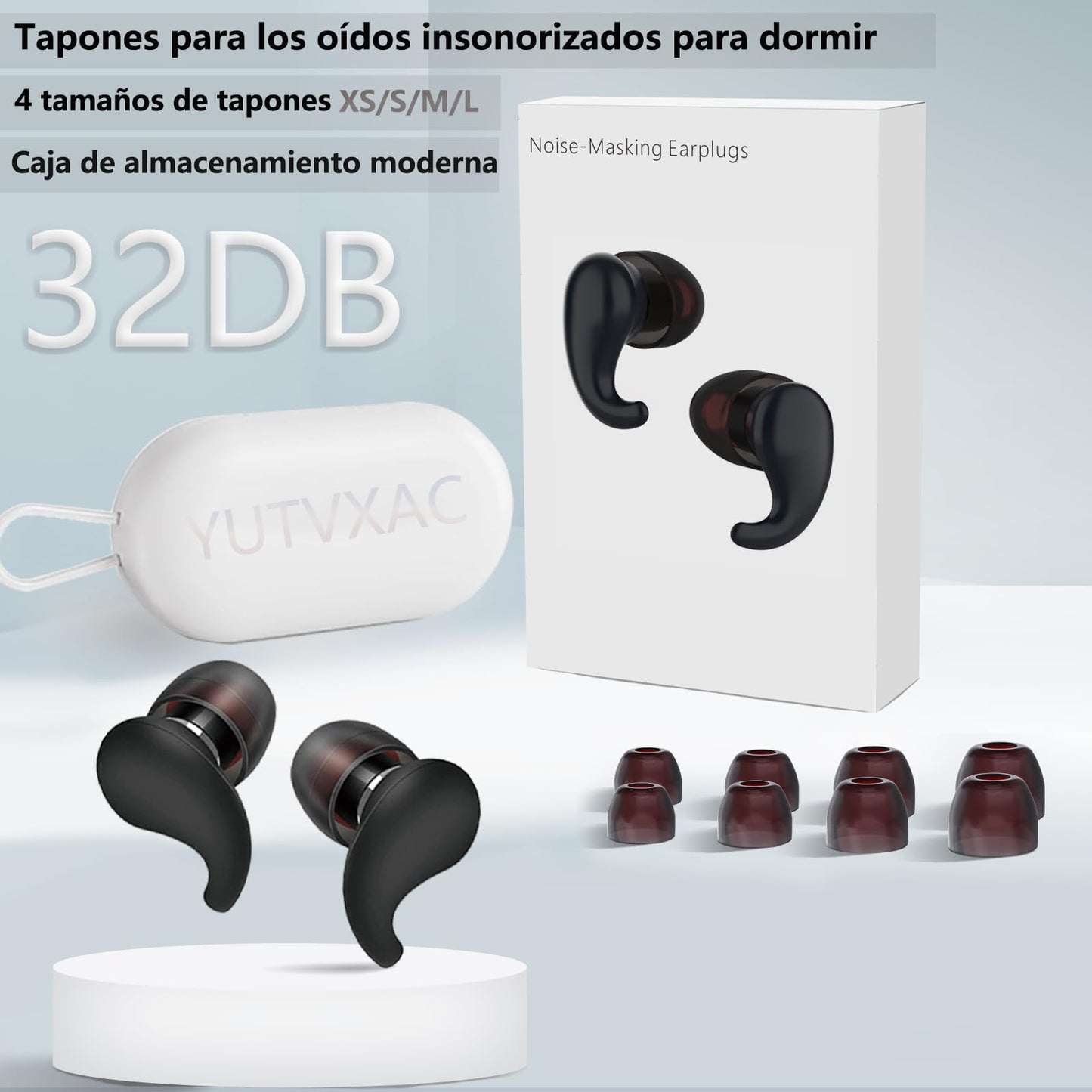 Tapones de Oídos Reutilizables de Silicona Suave Negro, Invisibles y en Forma, 32dB para Dormir y Conciertos, Tamaño Grande