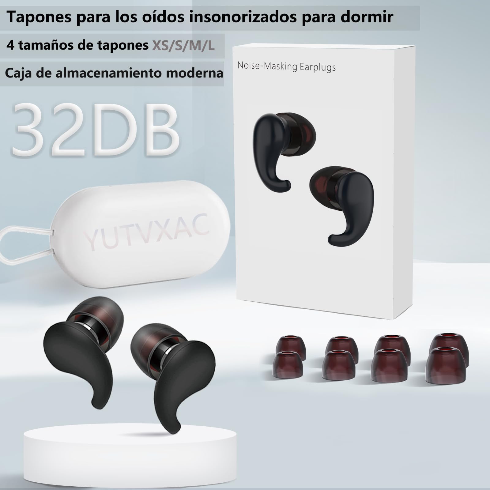Tapones de Oídos Reutilizables de Silicona Suave Negro, Invisibles y en Forma, 32dB para Dormir y Conciertos, Tamaño Grande