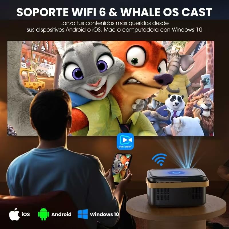 Proyector AOSO 4K Pro Blanco con WiFi 6 y Bluetooth 5.2 para Cine en Casa