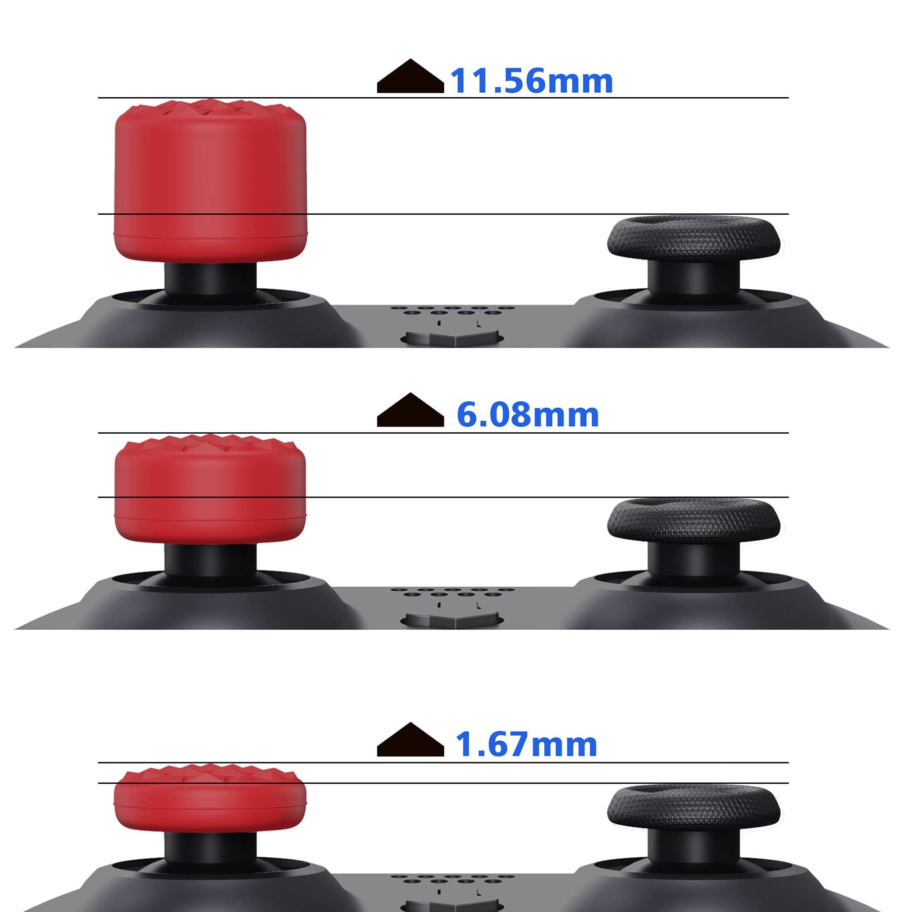 Agarres para Pulgar PlayVital Rojo con 3 Alturas Convexo y Cóncavo para PS5, PS4, Xbox Series, Switch Pro