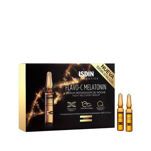 ISDIN Isdinceutics Flavo-C Melatonin Sérum Reparador de Noche, Ayuda a Estimular las Defensas Antioxidantes de la Piel Durante la Noche Monodosis 30 x 2ml