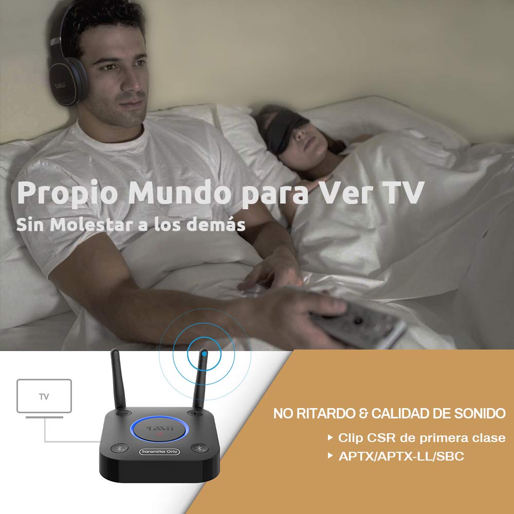 Transmisor Bluetooth 5.2 1Mii Negro con Entrada Óptica y Largo Alcance para TV