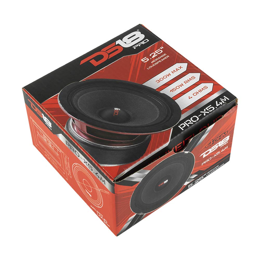DS18 PRO-X5.4M - Altavoz de 5.25 pulgadas, rango medio, bala de aluminio rojo, 300 W máximo, 150 W RMS, 4 ohmios - Altavoces de puerta de audio de calidad premium para sistema de sonido estéreo de