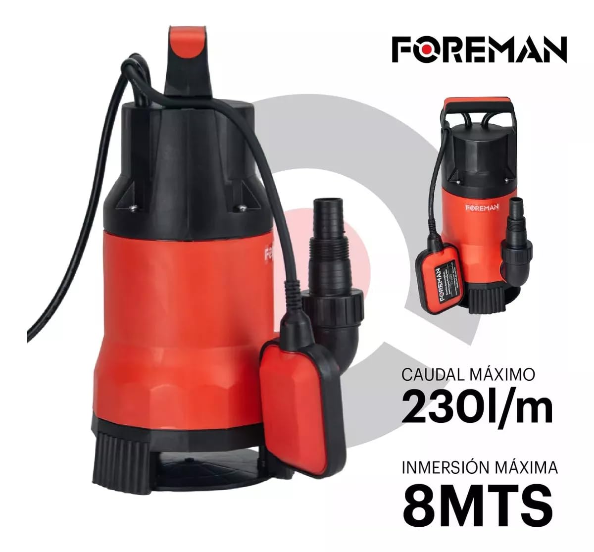 Foreman Bomba Sumergible De Pozo Plástica | Bomba de Agua Limpia Silencioso Para Fuentes, Pecera, Acuario, Jardín y Estanque | 1Hp 750w 120v | 230 Litros Per Minute | Negro/Rojo