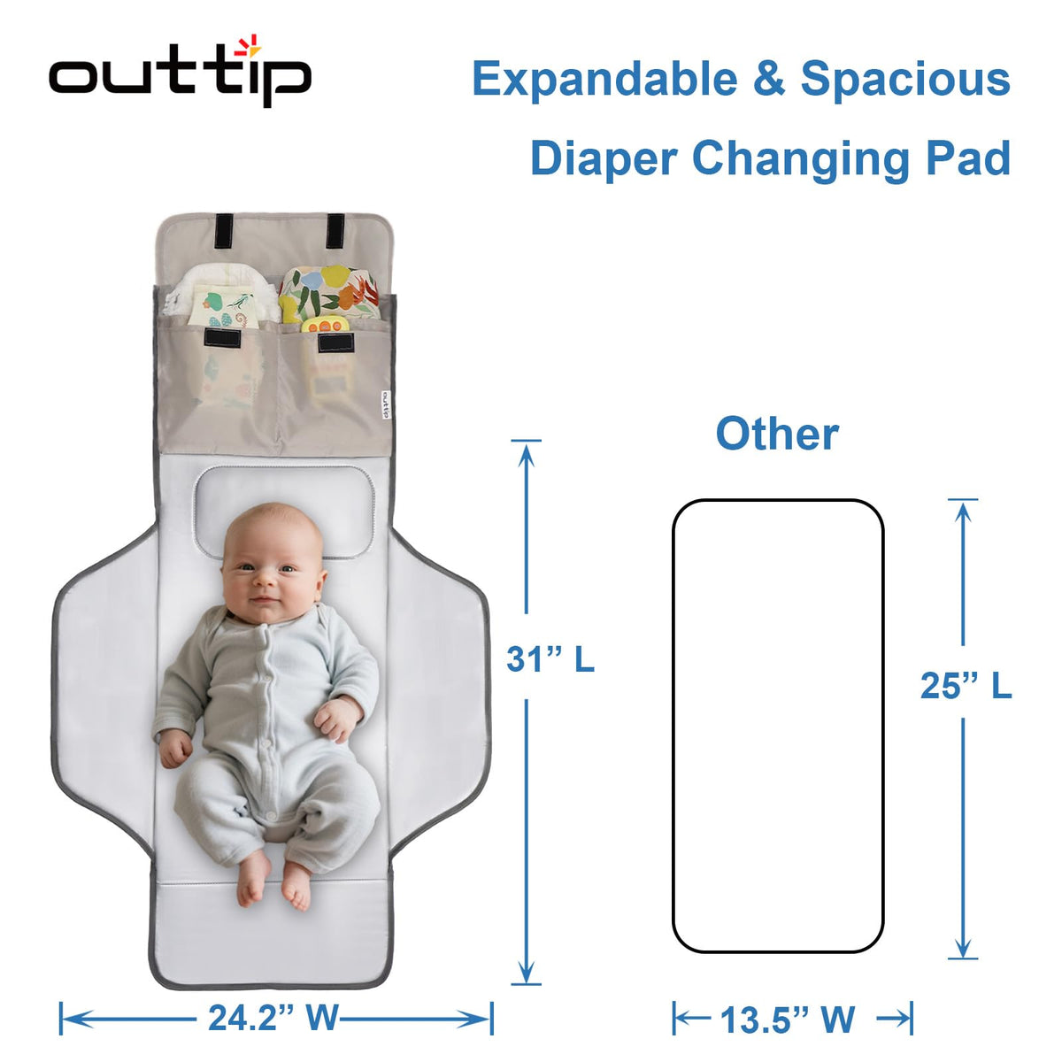 Cambiador de pañales extragrande y ligero de 31 x 24 pulgadas, con bolsillos de almacenamiento, impermeable, plegable, cambiador de bebé, portátil, cambiador de viaje para bebé, coche, bolsa de