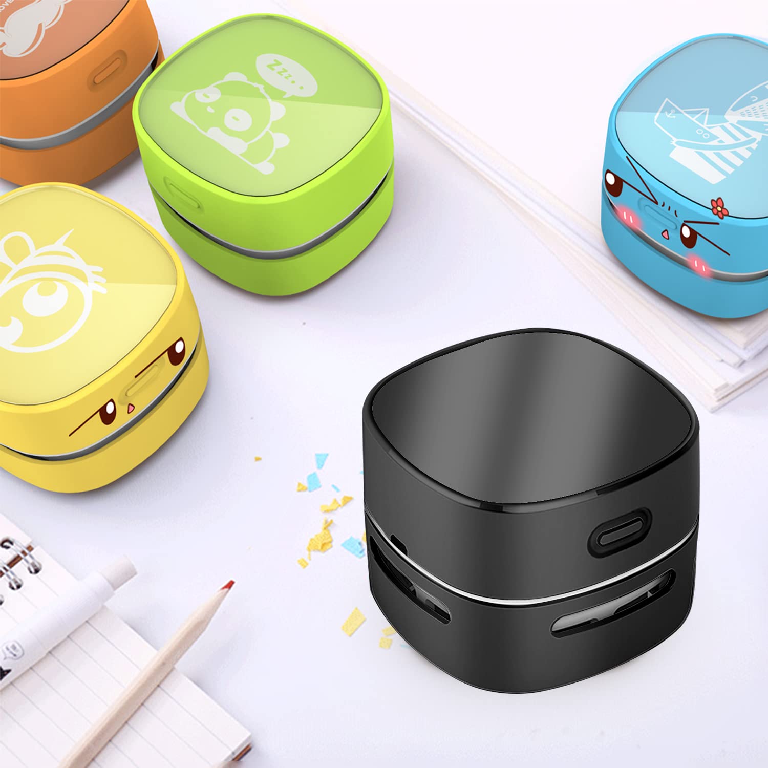ODISTAR - Aspiradora de computadora, mini barredora de polvo de mesa, ahorro de energía, alta resistencia hasta 400 minutos, diseño giratorio sin cable y 360º para limpiar pelos, migas, teclado de