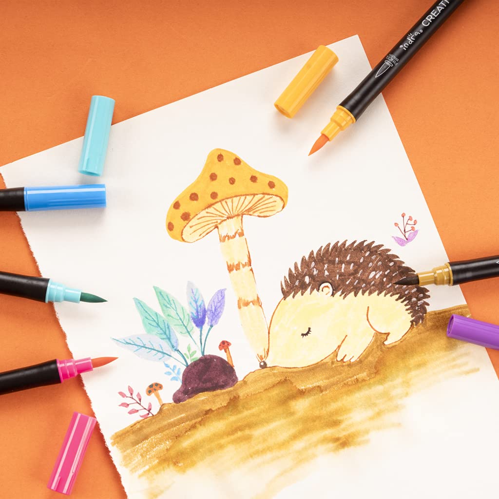 Marcadores Fineliner 72 piezas Rotuladores duales de acuarela INDRA con punta pincel y punto fino de 4mm hechas de nailon para niños y adultos