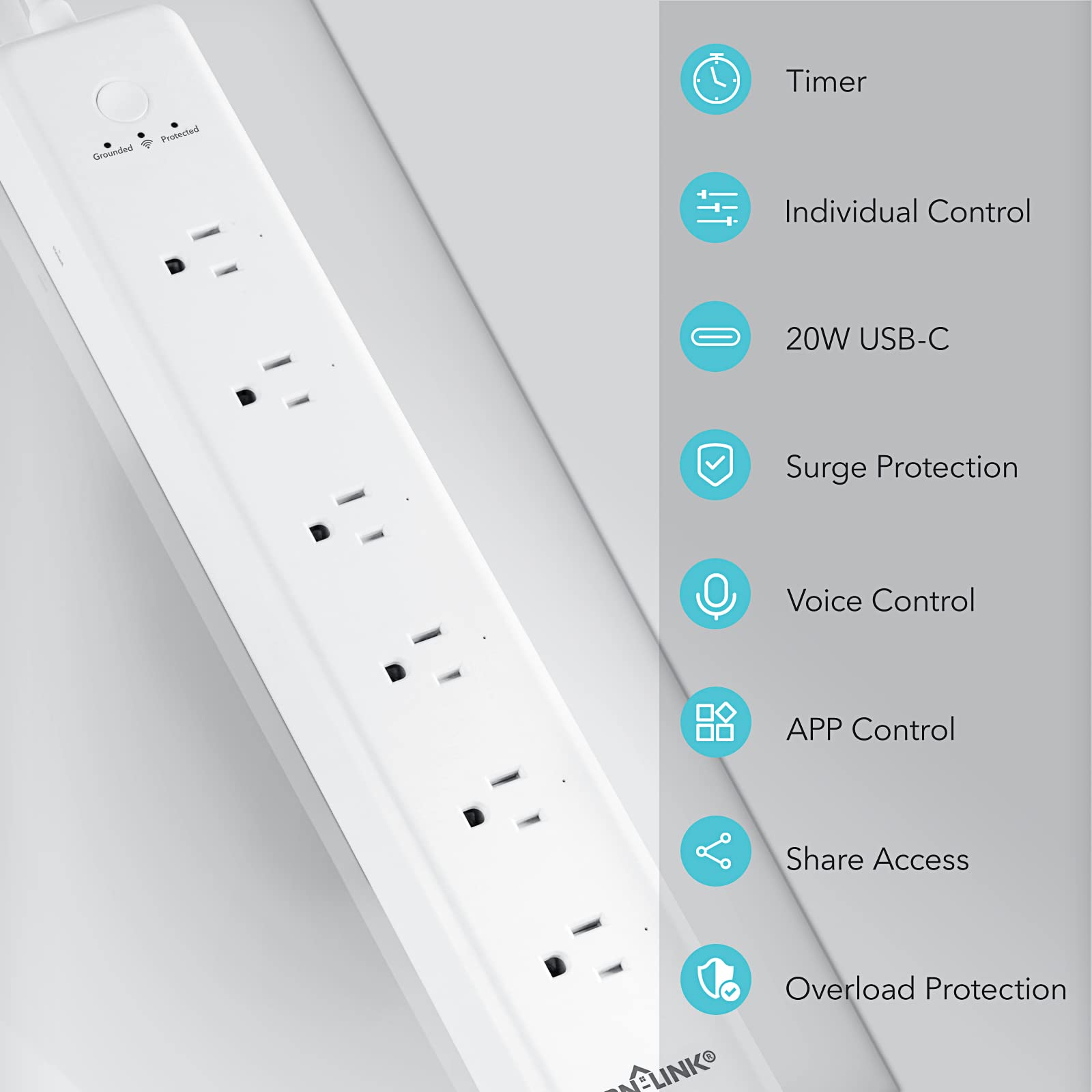 BN LINK Smart Plug Power Strip, protector de sobretensiones con 6 tomas inteligentes controladas individualmente, 4 USB (incl. 20 W USB-C), compatible con Alexa y Google Home