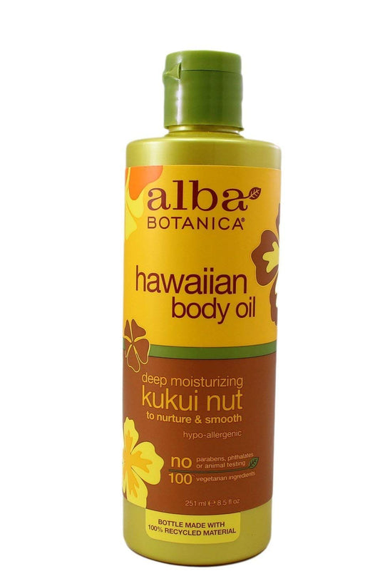 Pack de 2 Alba Botanica Hawaiian Body Oil de Kukui Nut 8.5 Onzas - Hidratación Profunda para la Piel seca - Aceite Corporal Natural de Hawaii