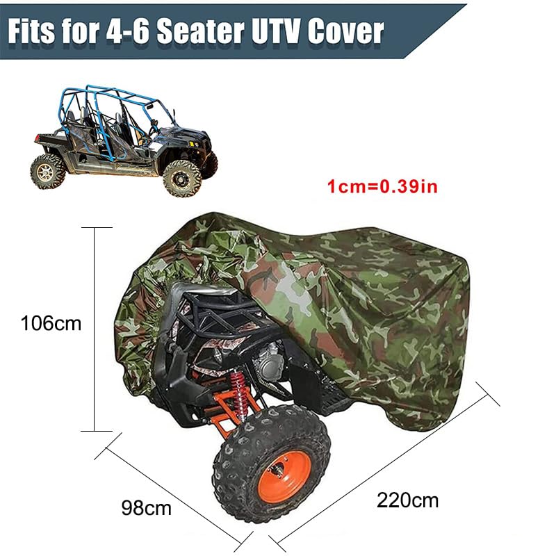 Cubierta de ATV Funda para Cubierta, ATV Protección Impermeable al Aire Libre, Cubierta Cuádruple Prueba de Viento para Polaris Sportsman Yamaha 220 * 98 * 106CM (Camuflaje, XXL)