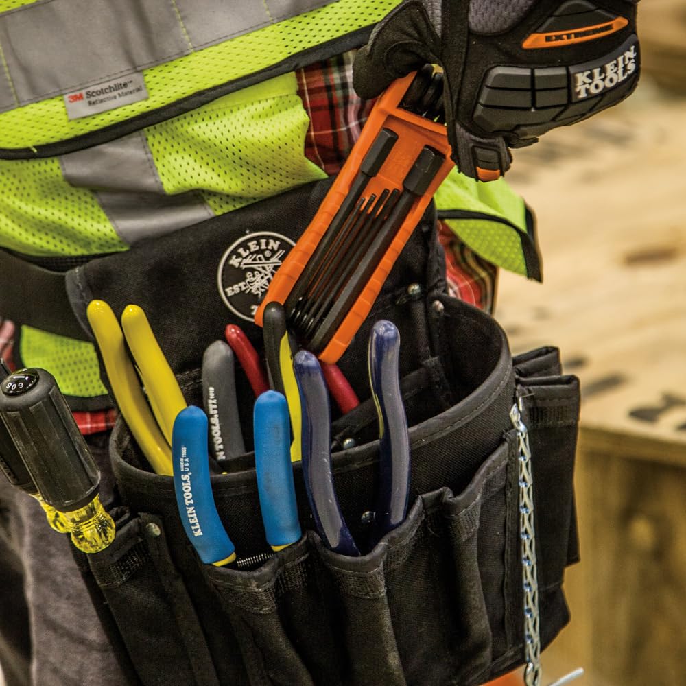 Klein Tools 70550 Juego de llaves hexagonales 11 tamaños SAE, herramienta de llave Allen plegable resistente con llaves hexagonales extralargas