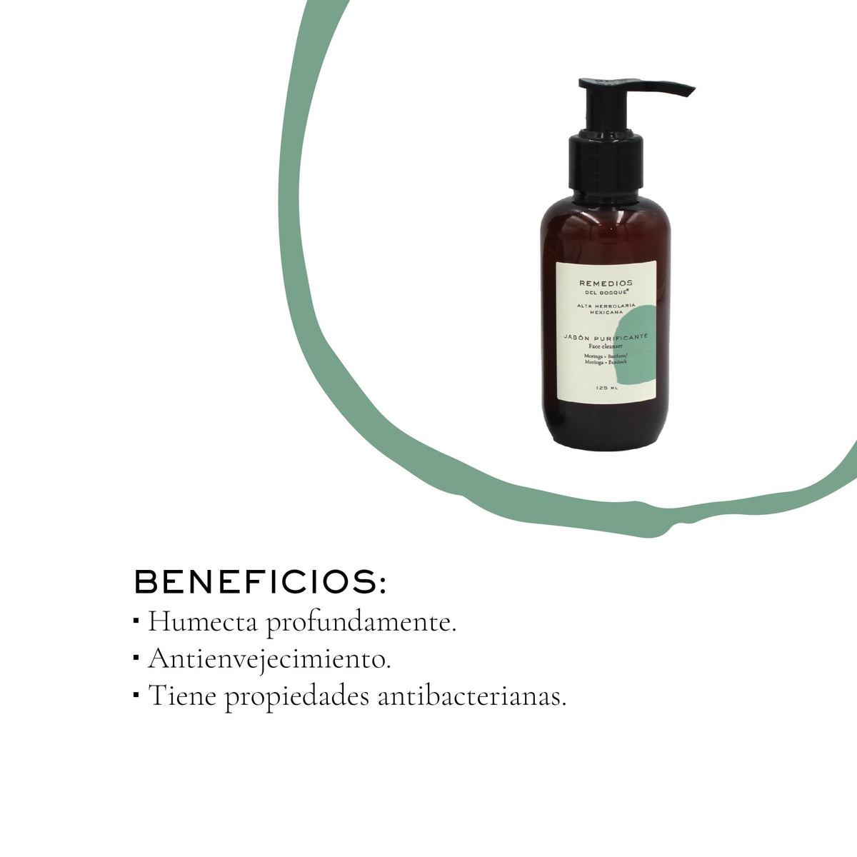 Remedios del Bosque Jabón Purificante para Cara con Moringa y Bardana, Jabón Líquido Antioxidante no Reseca, para Piel sensible, madura, mixta y seca, 125 Mililitros