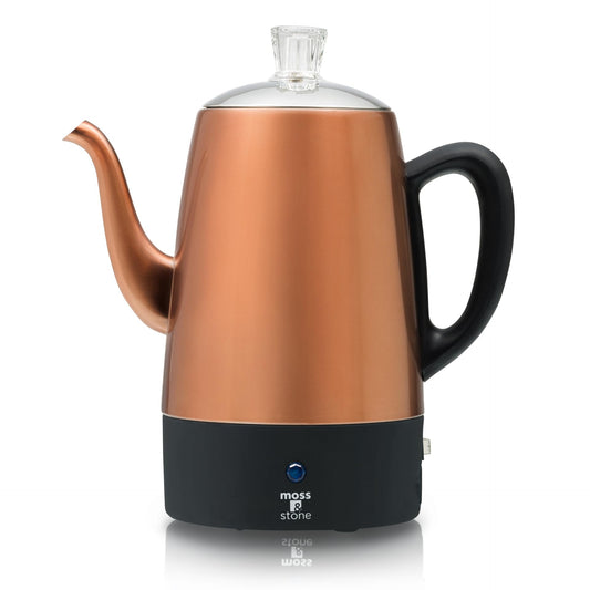 Cafetera eléctrica Moss & Stone de acero inoxidable para 10 tazas, cafetera eléctrica con función de mantener caliente, cafetera eléctrica de acero inoxidable para 10 tazas con cesta para café