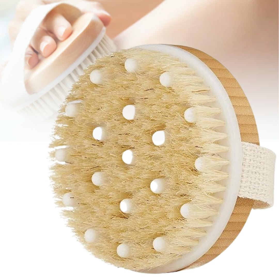 BEE VIBES Cepillo Corporal para Masaje Exfoliante de Baño de Cerdas Naturales para Eliminar las Toxinas de la Piel Muerta para Cuerpo Seco; Ayuda al Tratamiento de Celulitis y Mejora las Funciones Linfáticas; Exfolia y Estimula la Circulación Sanguínea Du