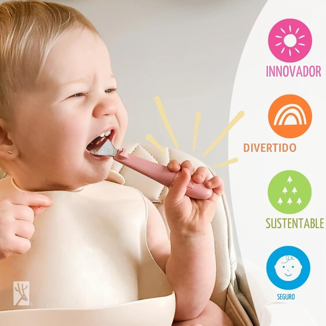Elk and Friends - Cubiertos para bebés y niños pequeños con asas de