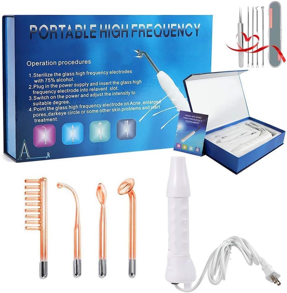 Radiofrecuencia Facial Alta Frecuencia Portable con Electrodos y Herramientas para Eliminar Acné