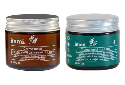 Immi crema facial de día FPS 25 con 60 ml & crema facial nocturna con 60 ml (Para todo tipo de piel)