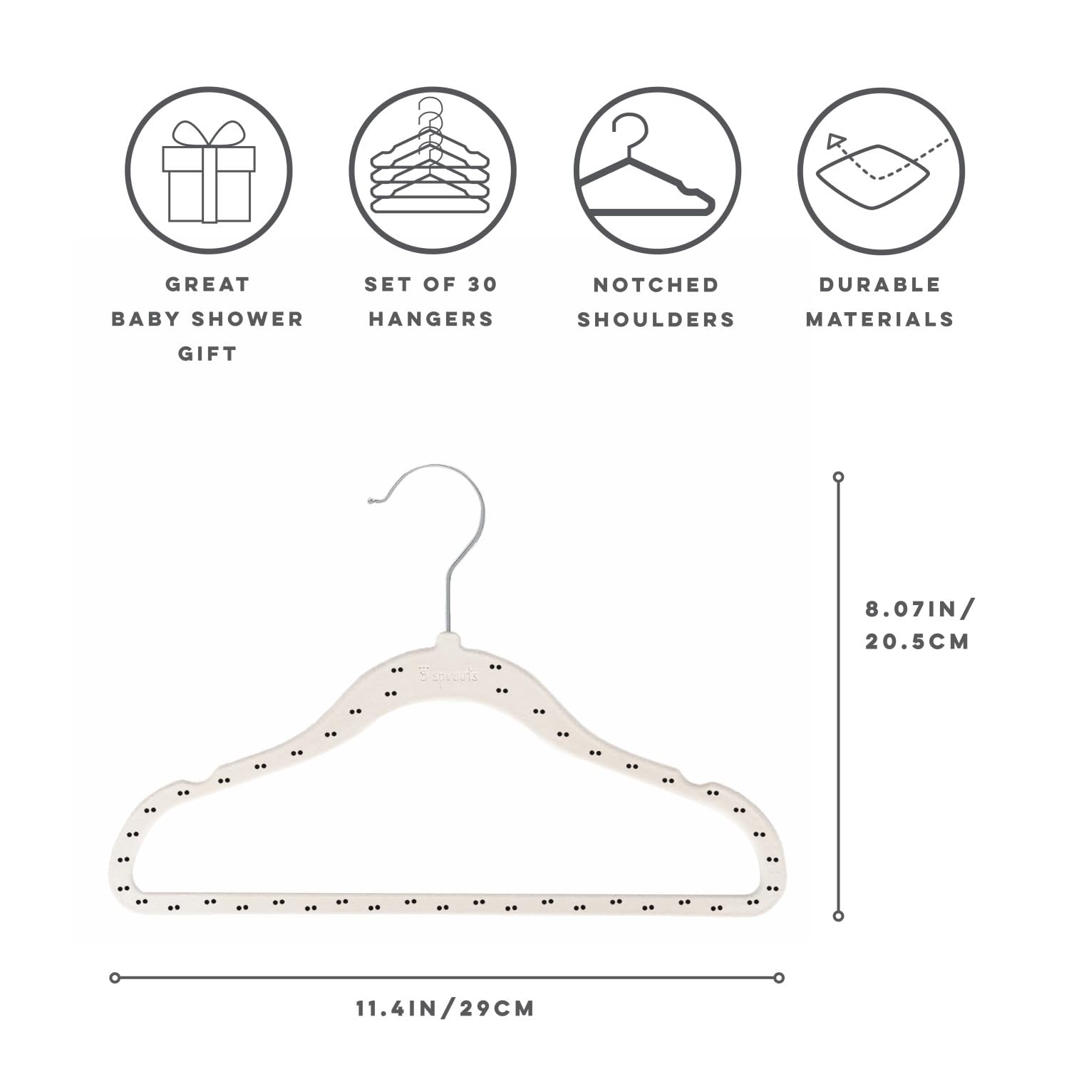 Perchas de terciopelo para bebé, 3 brotes – percha de ropa antideslizante para bebé, ropa de bebé, perchas de clóset para niños con diseño delgado, colores nórdicos, paquete de 30 unidades, doble