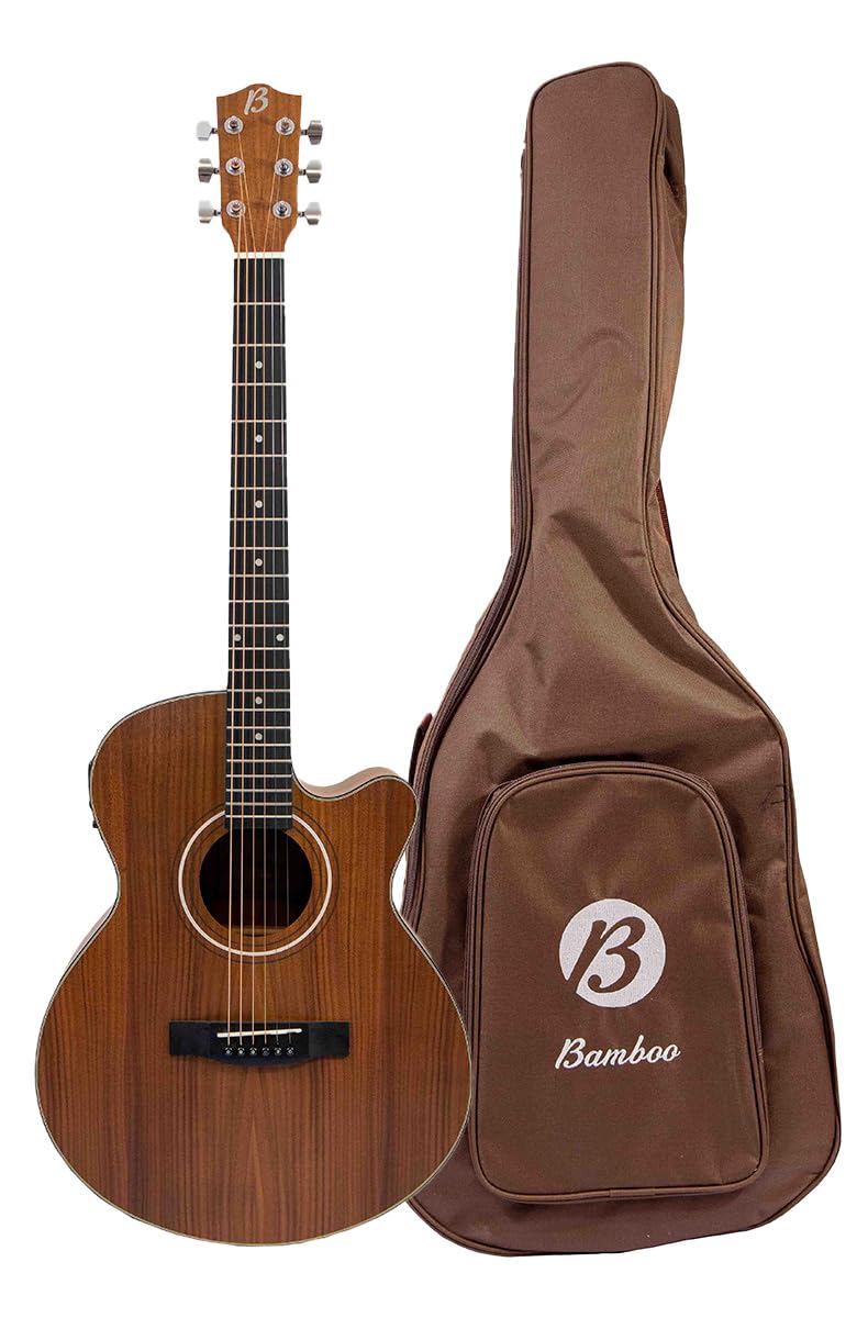 BAMBOO - Guitarra Electroacustica Stage Koa con Funda Accolchada, 40 pulgadas, madera Koa