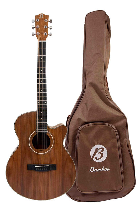 BAMBOO - Guitarra Electroacustica Stage Koa con Funda Accolchada, 40 pulgadas, madera Koa