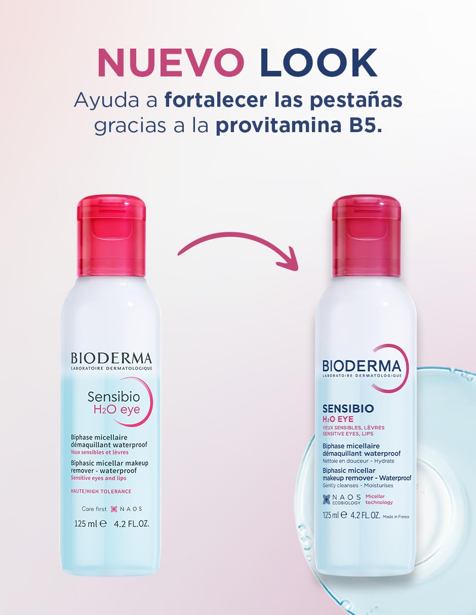 BIODERMA, Agua Micelar, Sensibio H2O, Desmaquillante Bifásico, Elimina Maquillaje a Prueba de Agua, Piel Sensible, 125ml