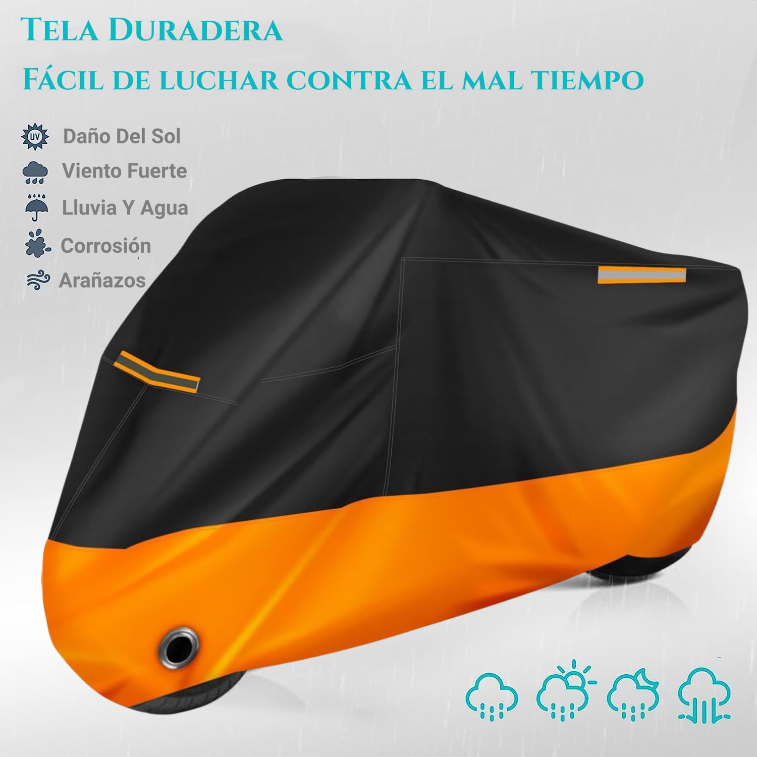 Funda para Moto Impermeable, 190T Tela Oxford Cubierta de Motocicleta, Calidad Impermeable Sol Protección, Motocicletas Vehículo Cubierta de la Motocicleta con 2 Lock-Holes&3 Tiras Reflectantes