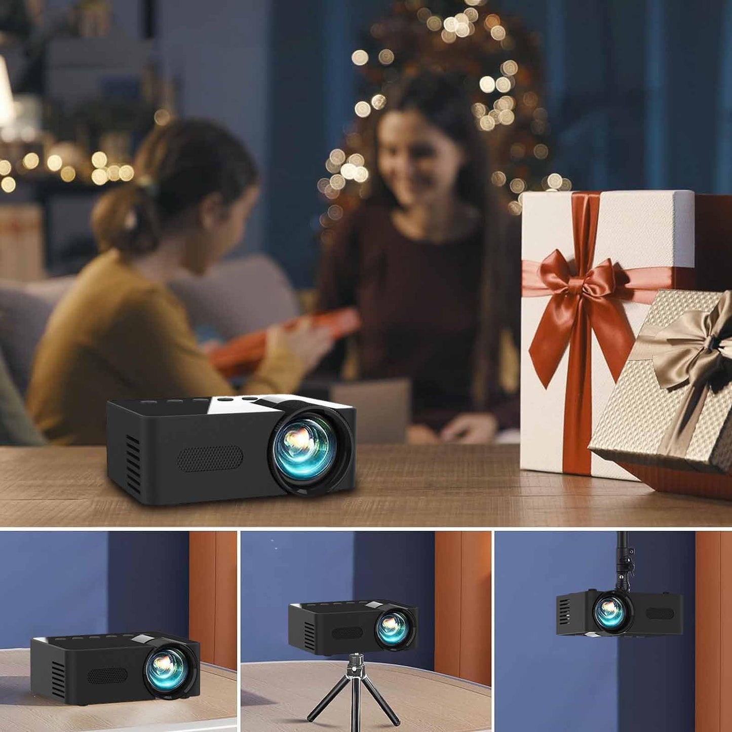 Mini Proyector Smart 1080P HD Imagen de Reflexión Difusa Protección Ocular para Cine en Casa Portátil